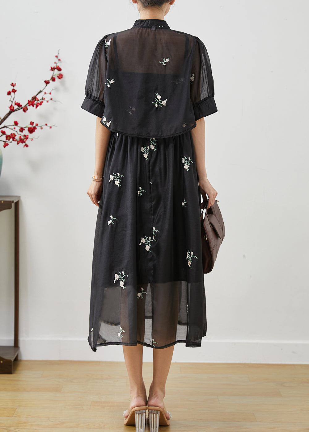 Boutique Black Embroidered Tasseled Chiffon Two Piece Set Clothing Summer