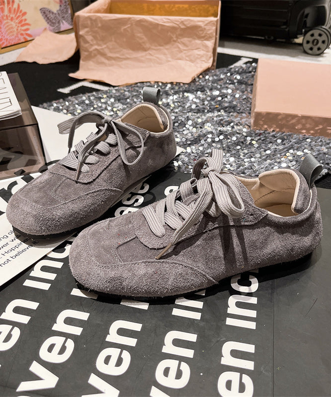 Soft Comfy Blue Suede Flat Shoes Splicing Lace Up