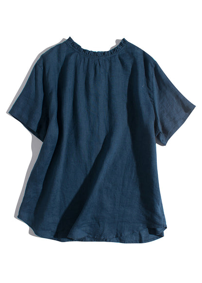 Simple Pink Ruffled Wear on Both Sides Linen Blouses Summer