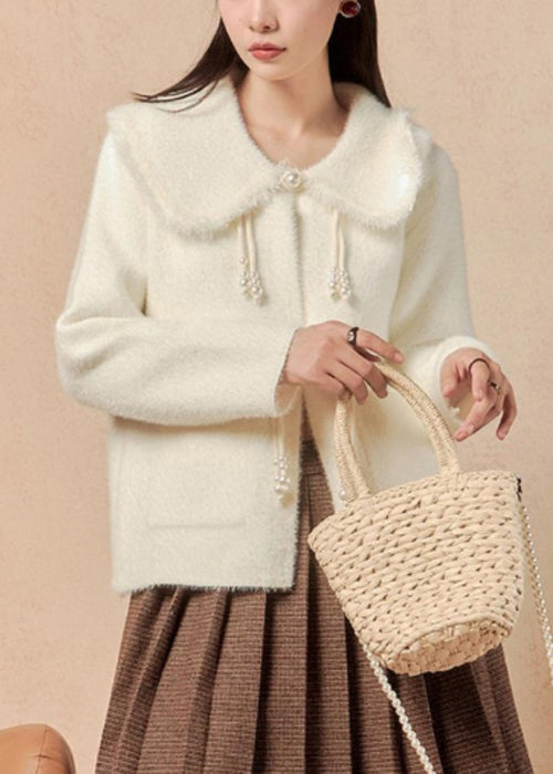 White Button Pockets Mink Velvet Coats Winter