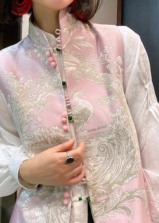 Chinese Style Yellow Stand Collar Embroideried Silk Vest Sleeveless