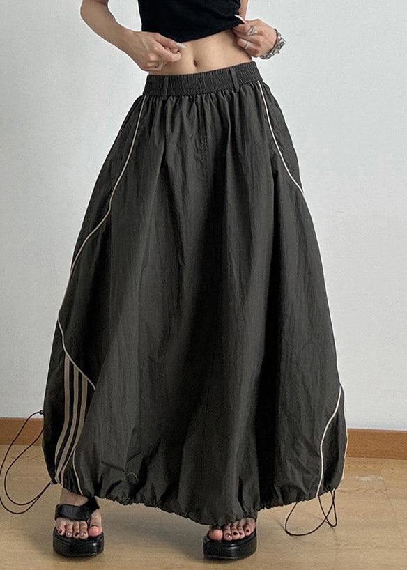 Army Green Elastic Waist Drawstring a Line Skirts Summer