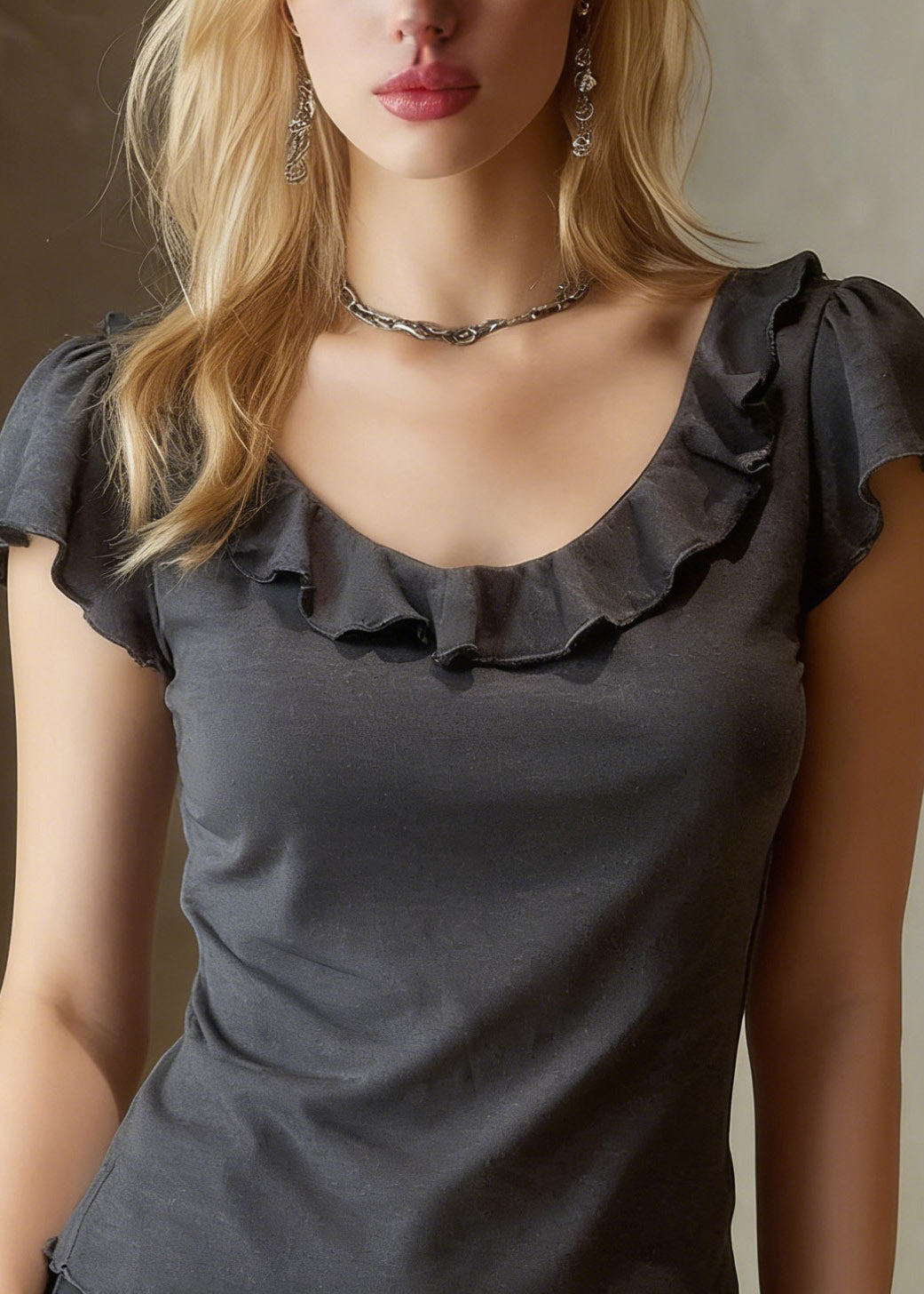 Organic Grey Ruffled Patchwork T Shirt Summer