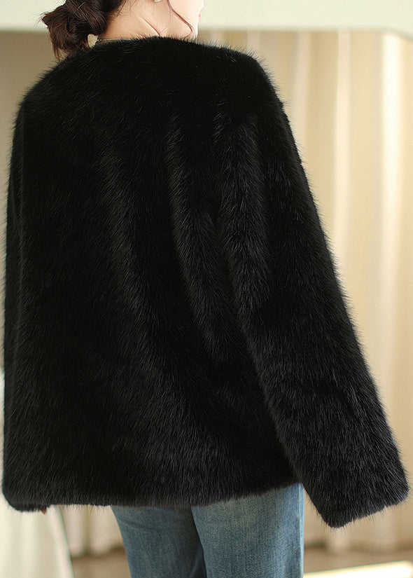 Boutique Coffee V Neck Faux Fur Coats Winter