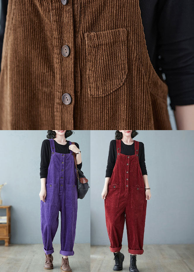 Mulberry Slash Neck Cozy Corduroy Jumpsuits Fall