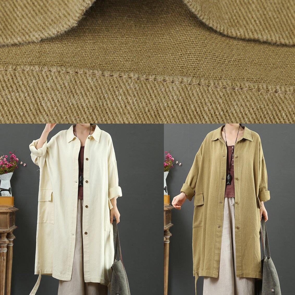 Lapel Pockets Spring Coat Khaki Clothing Outwear