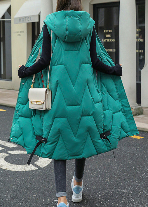 Black Hooded Patchwork Long Duck Down Vest Sleeveless