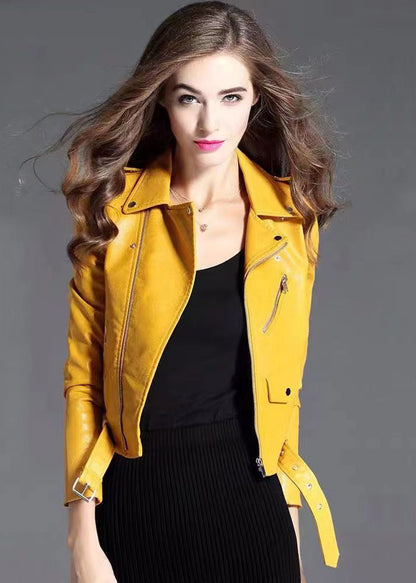 European and American Style Mulberry Zippered Faux Leather Jackets Spring