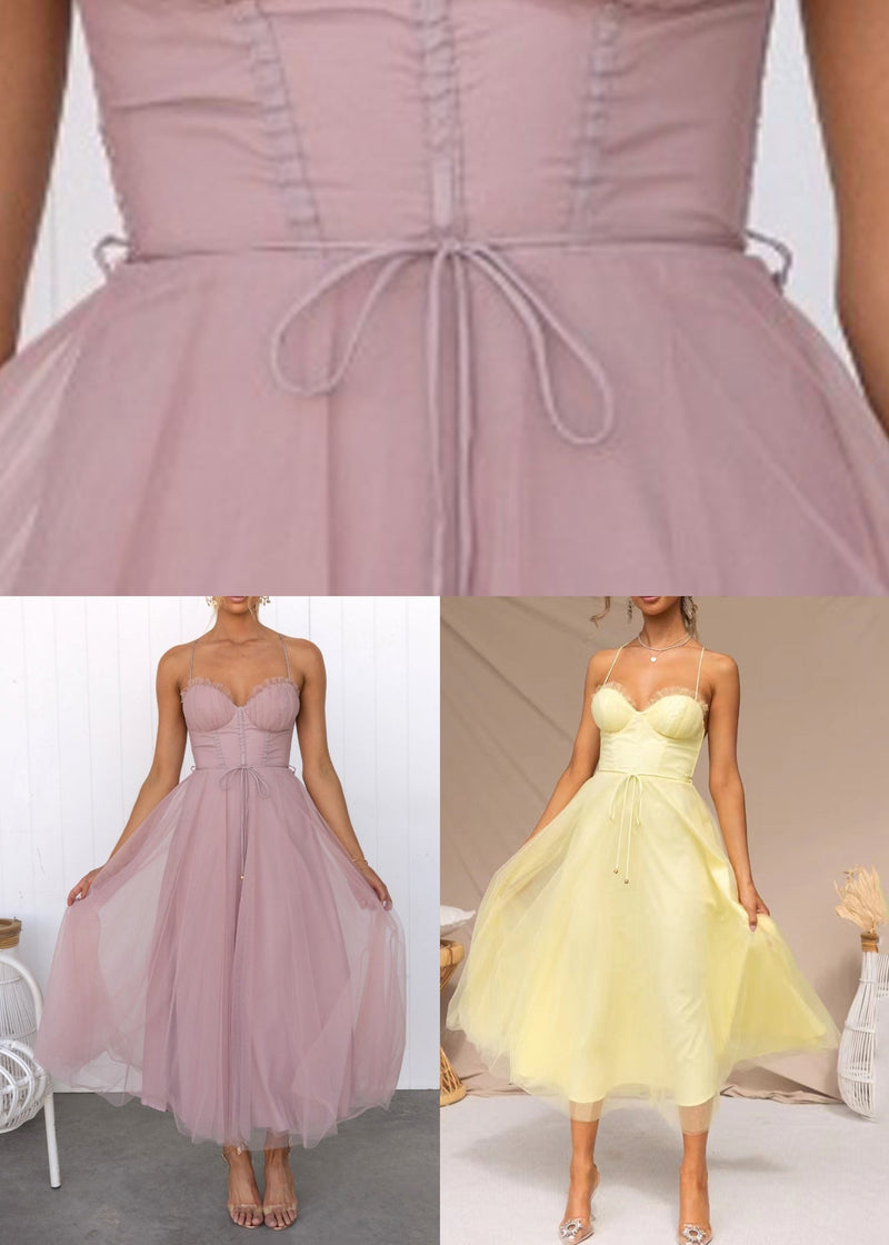 Style Pink Patchwork Tulle Tulle Long Spaghetti Strap Dresses Sleeveles