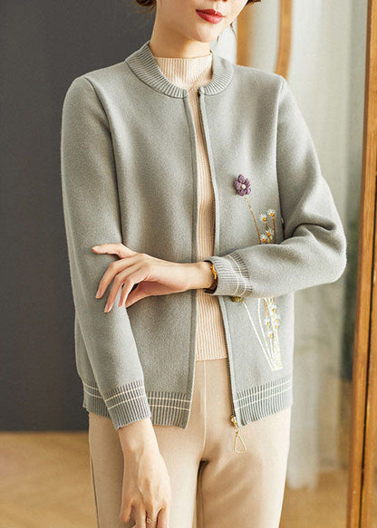 Blue Zip Up Woolen Coat Outwear Long Sleeve