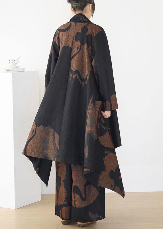French Apricot Black Pockets Asymmetrical Design Fall Two Pieces Set Long Sleeve