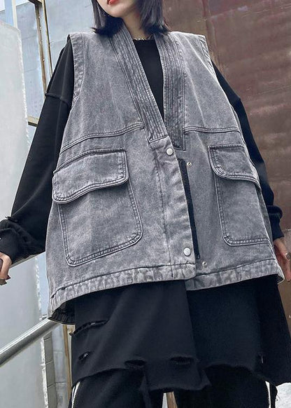 Organic Denim Gray Crane Tops Pockets Spring Tops