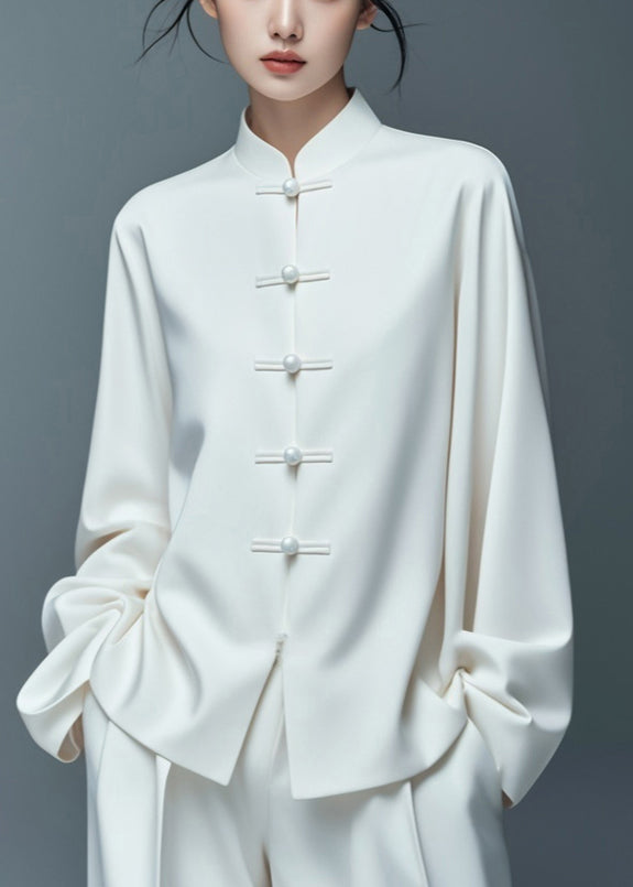 Art White Button Thin Cotton Coat Fall