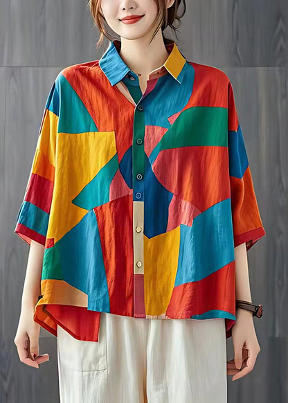 Colorblock Oversized Patchwork Linen Tops Summer