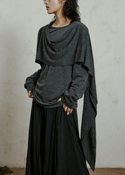 Slim Fit Grey Asymmetrical Cotton T Shirts Fall