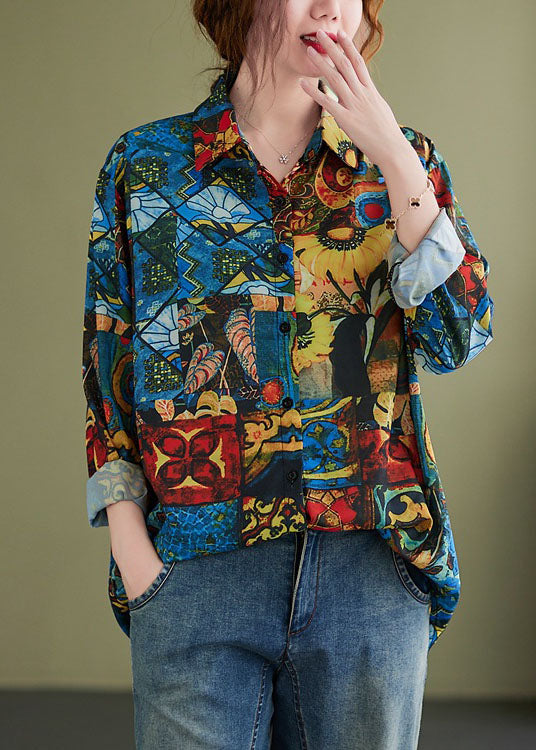 Peterpan Collar Button Print Fall Shirt Long Sleeve