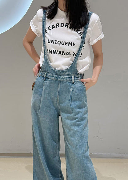 Blue Pockets Denim Overalls Jumpsuit Fall