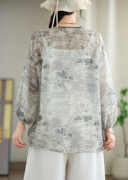 White Print Chiffon Oriental Upf 50+ Cardigans Spring