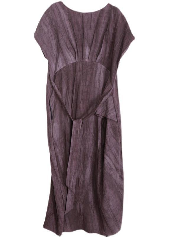 Purple Pockets Linen Batwing Sleeve Summer Robe Dresses
