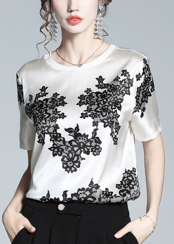 White O-neck Print T Shirt Short Sleeve