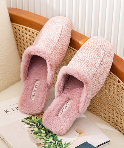 Stylish Comfy Caramel Slippers Shoes Splicing Fuzzy Wool Lined