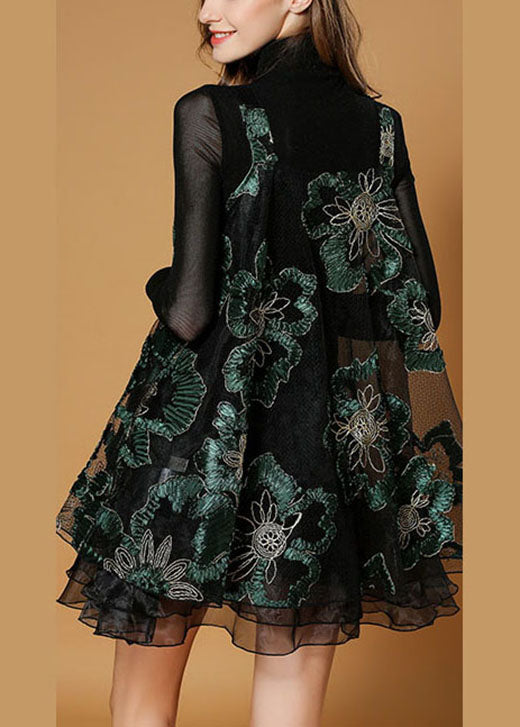 Black Bottomed Shirt + Embroideried Print Dress Fall Two Pieces Set