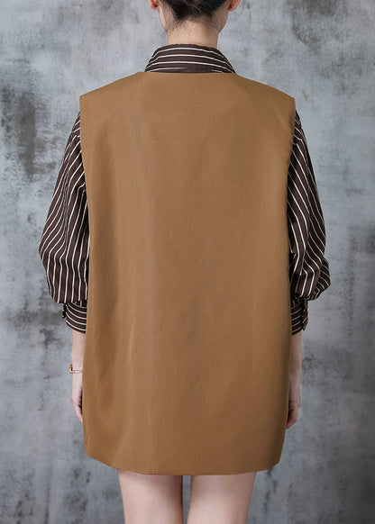 Brown Oversized Striped Cotton Two Piece Set Fall