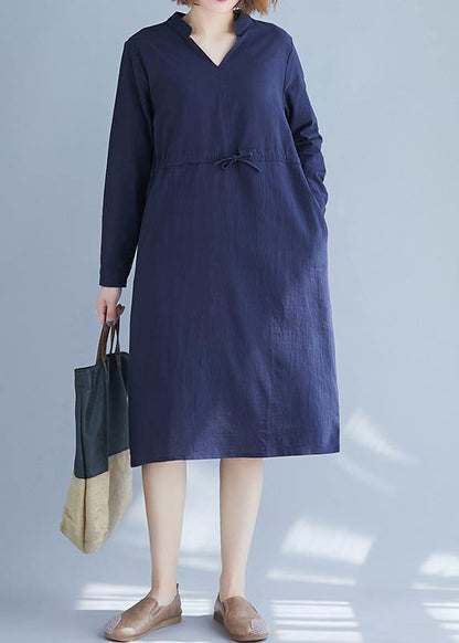 Blue Clothes for V Neck Drawstring Dresses Spring Dresses