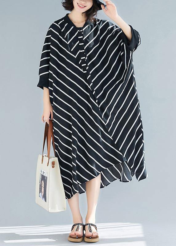 Asymmetric Spring Black Striped Robes Dresses