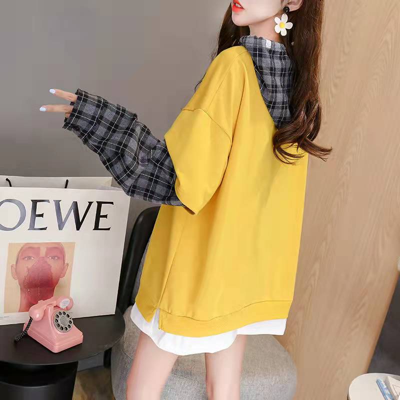 Style False Two Pieces Cotton Hooded Clothes Neckline Army Green Blouse