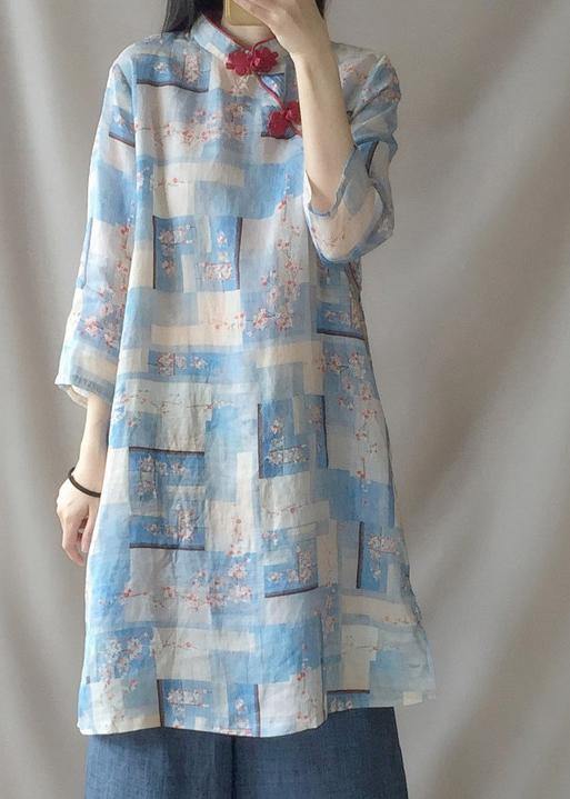 Blue Plum Tunics Stand Collar Pockets Maxi Dress