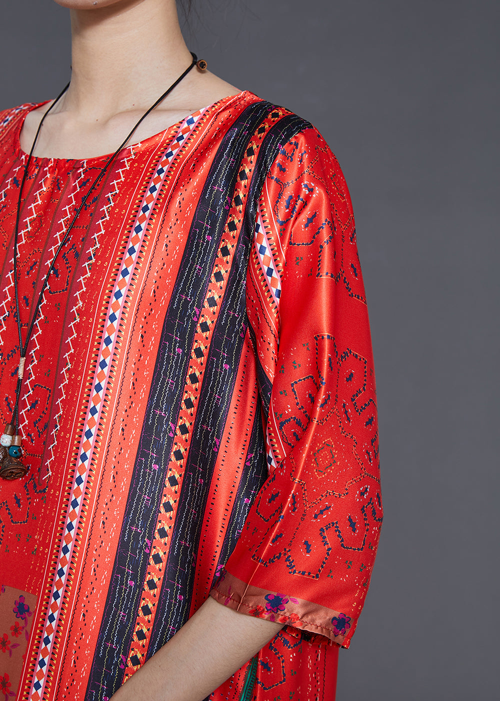 Red Oversized Print Chiffon Long Dress Summer