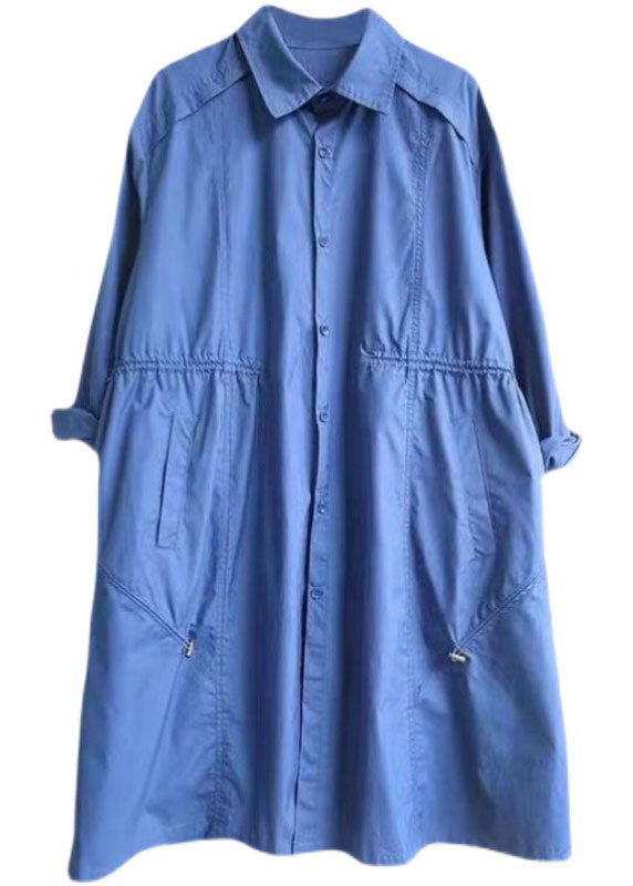 Modern Blue Peter Pan Collar Pockets Cotton Spring Trench Coats