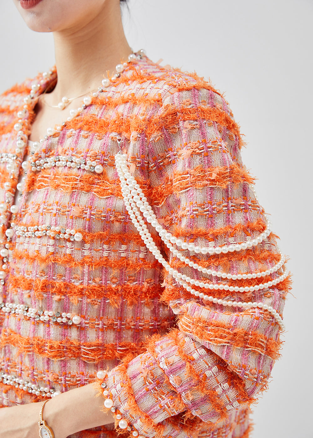 Orange Tasseled Nail Bead Cotton Two Pieces Set Spring