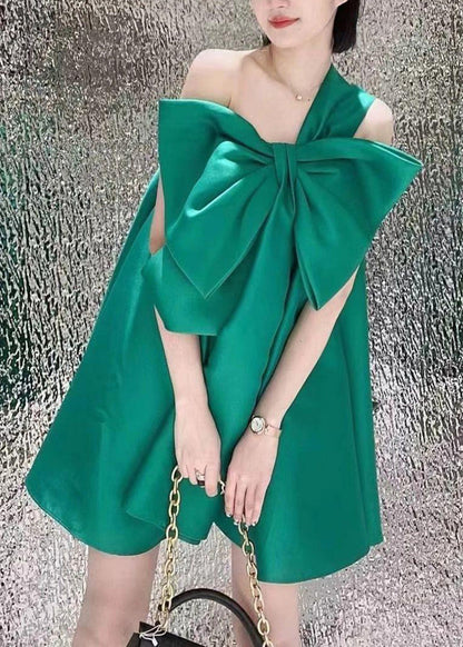 Green One Shoulder Bow Satin Party Dress Summer