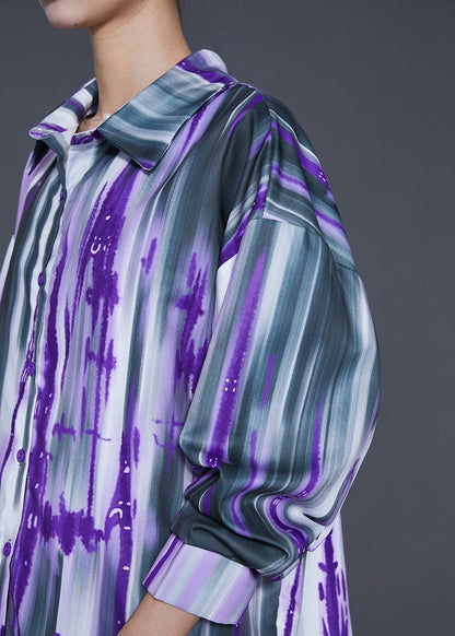 Purple Oversized Tie Dye Cotton Two Pieces Set Spring