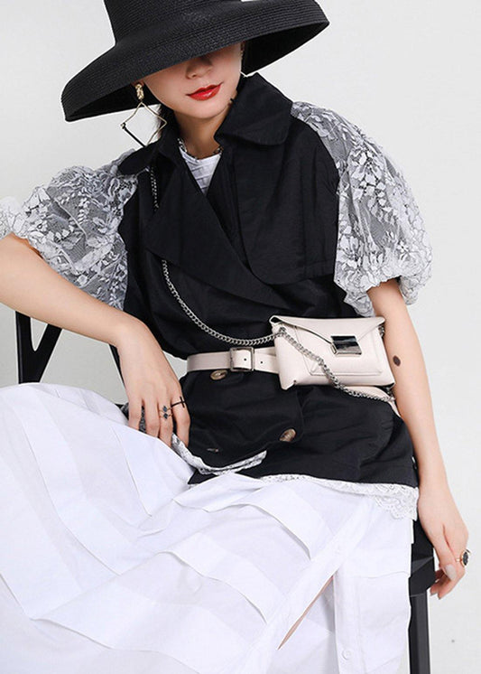 Black Patchwork Lace Button Jacket Summer