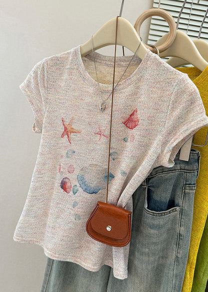 Slim Fit Yellow O-neck Print T Shirt Summer