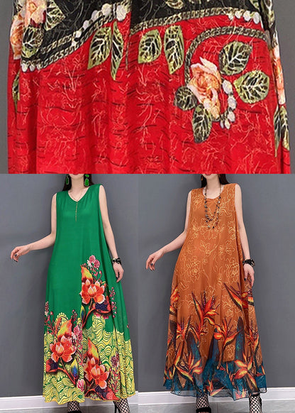 Orange O-neck Chiffon Long Beach Dresses Sleeveless