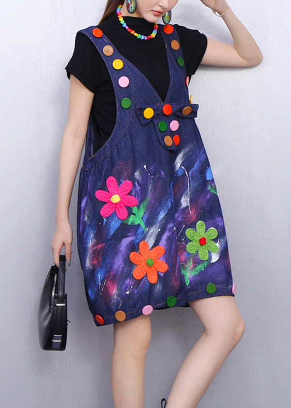 Urban Garden Charm Embroidered Denim Jumpsuits Bold Accents