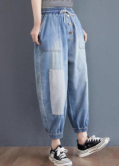 Blue Pockets Jeans Summer Cotton Pants