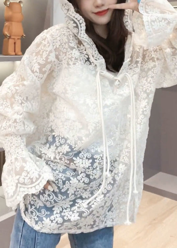 Brief Beige Embroideried Button Hooded Upf 50+ Coat Jacket Summer