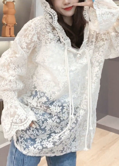 Brief Beige Embroideried Button Hooded Upf 50+ Coat Jacket Summer