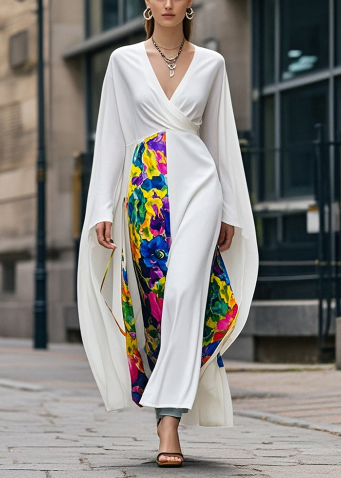 Diy White Asymmetrical Patchwork Chiffon Maxi Dresses Fall