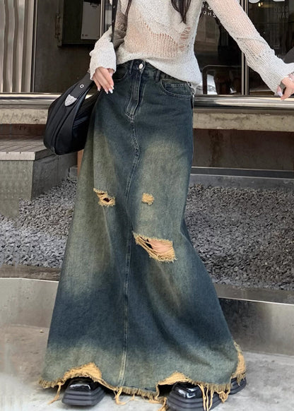 Denim Blue Hole High Waist Skirts Fall