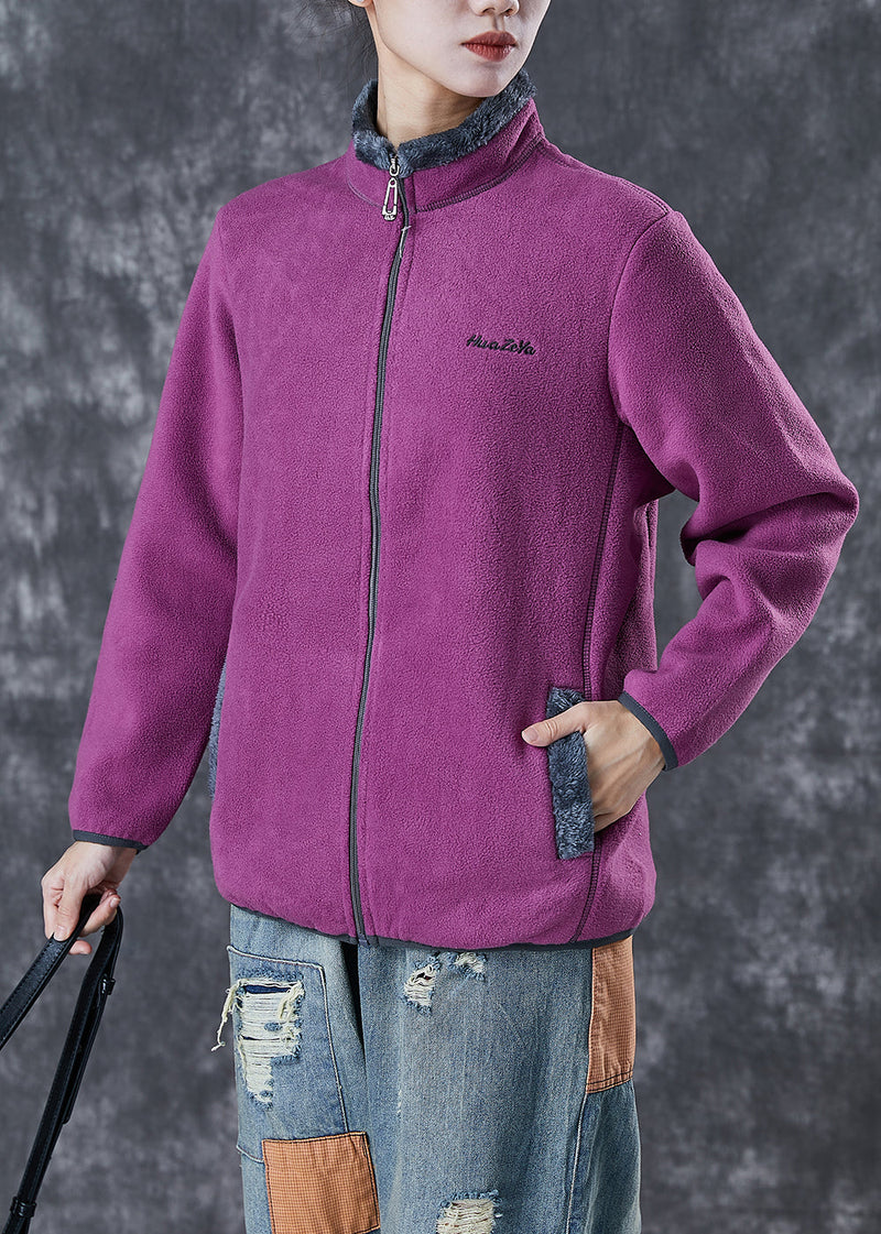 Purple Warm Fleece Jackets Embroideried Winter