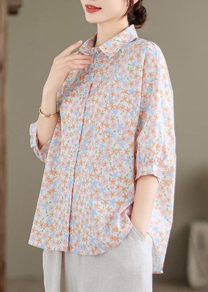 Pink Print Cotton Shirts Oversized Half Sleeve