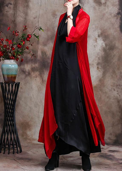 Red Quality Long Chiffon Cardigan Coats Photography Asymmetric Outwears