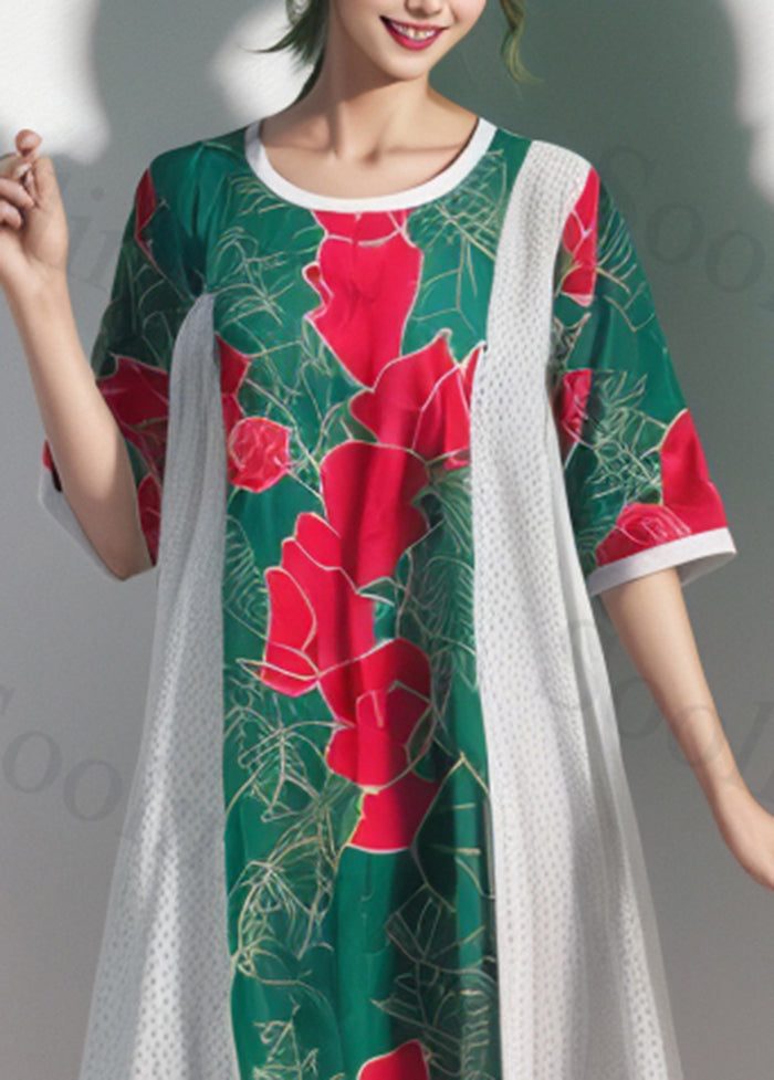 Italian Green Oversized Patchwork Cotton Holiday Dress Summer