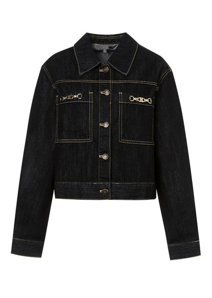 Vogue Black Peter Pan Collar Button Denim Coats Fall